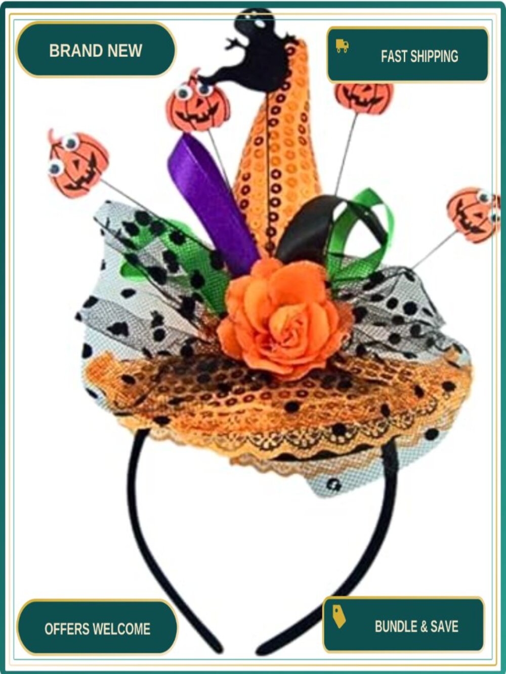 Witch Hat Headband Halloween Dress Up Accessory 7" Tulle